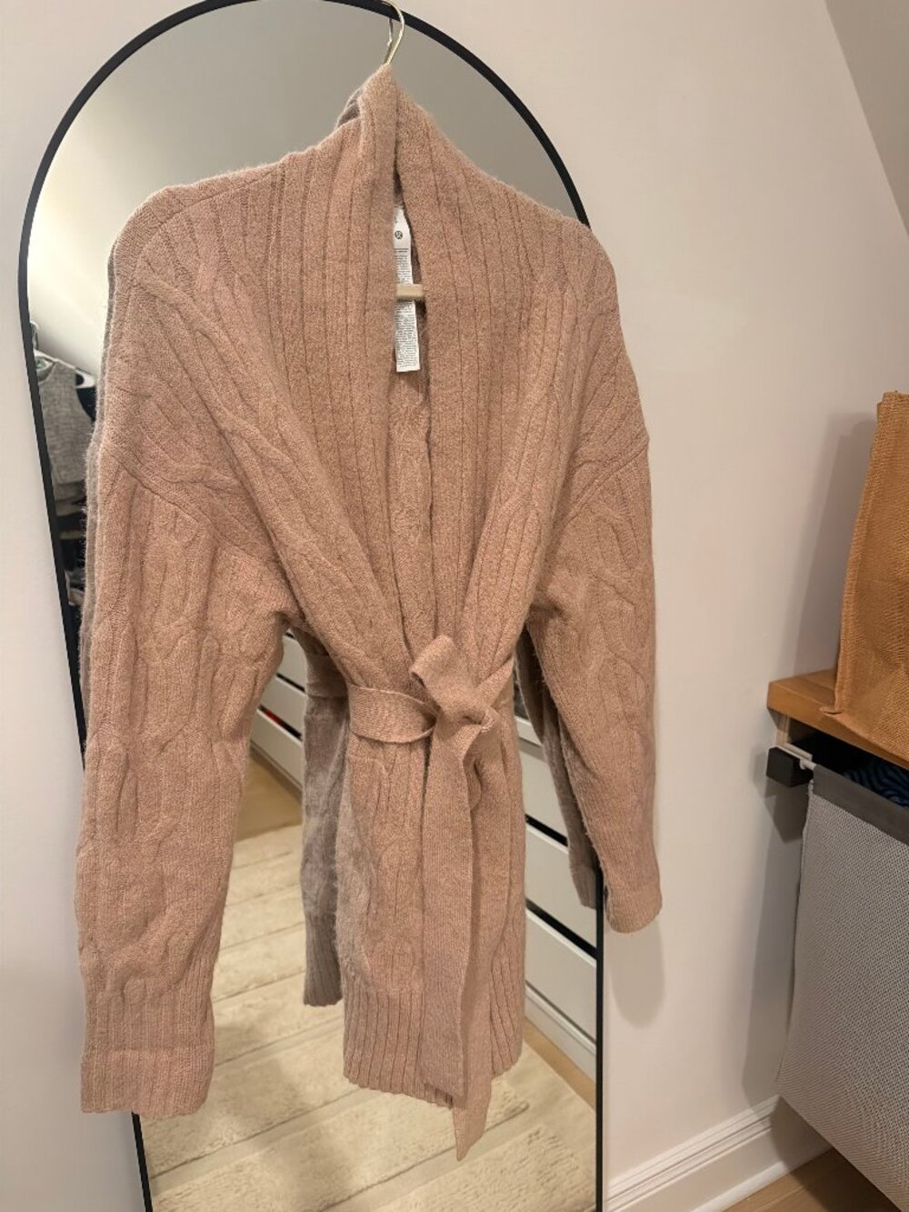 Lululemon Beige Cable-Knit Belted Wrap Cardigan, Size S